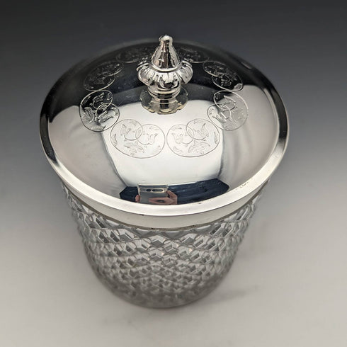 1869年 英国アンティーク カットガラス ビスケットバレル シルバープレート蓋